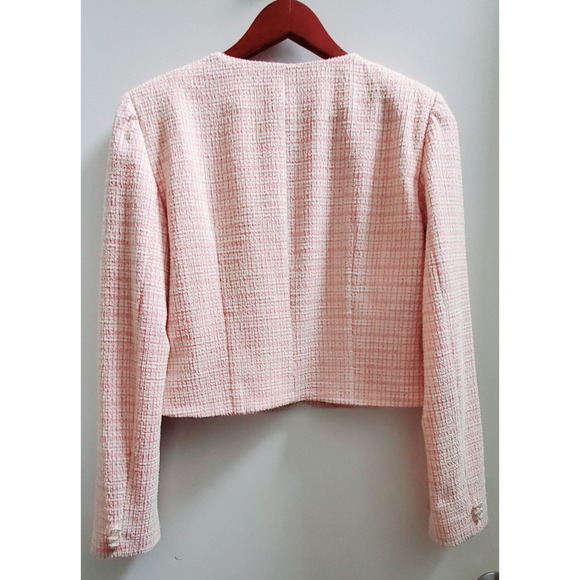 WAYF Blazer M Calling Elle Woods Boucle Check Pearl Rhinestone Button Pink/Gold - Picture 4 of 11